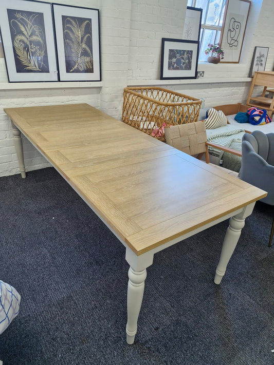 Modern Country Style Extending Dining Table  / Grey Cream and Oak Top / 6-10 seater