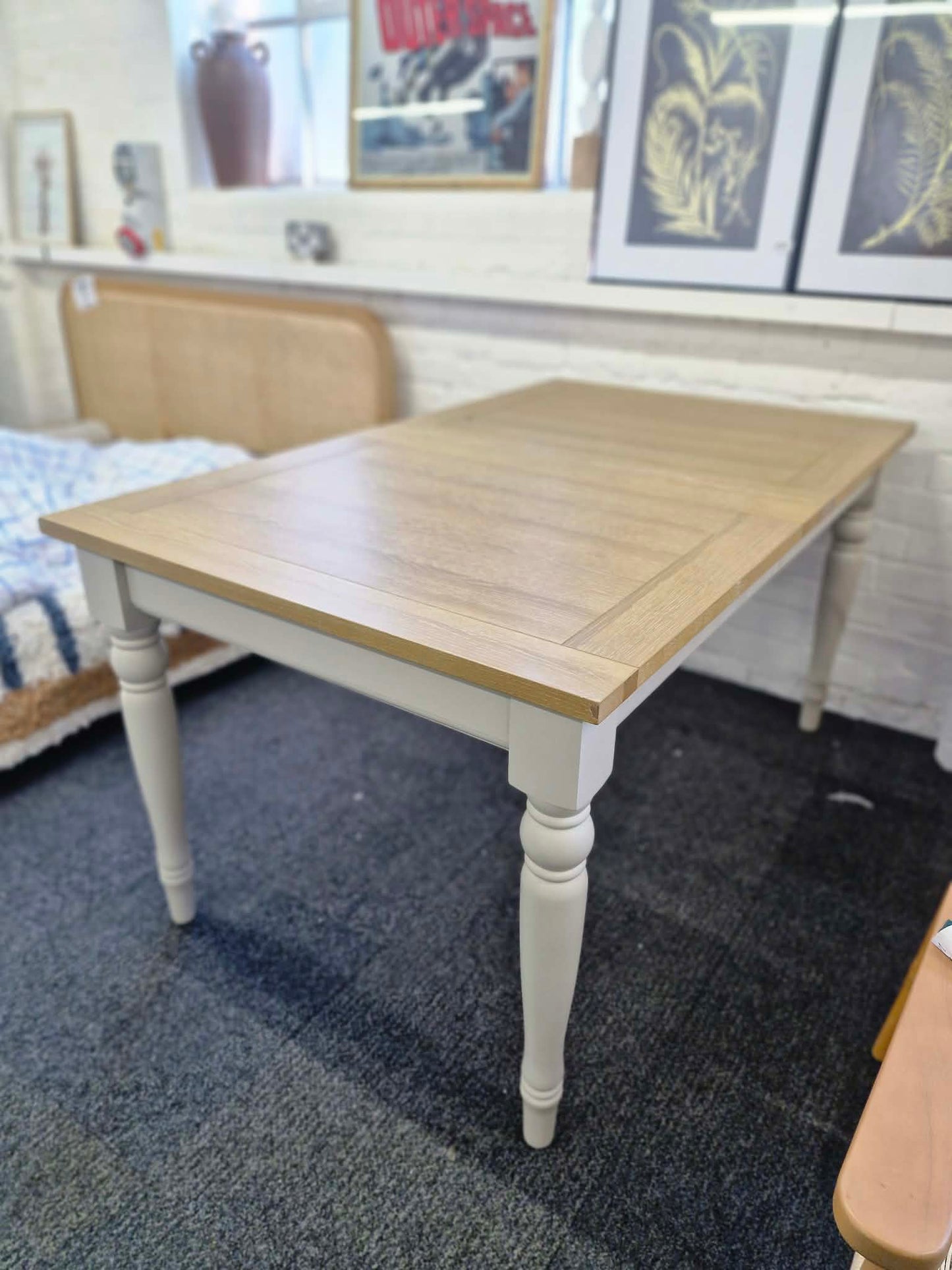 Modern Country Style Extending Dining Table  / Grey Cream and Oak Top / 6-10 seater