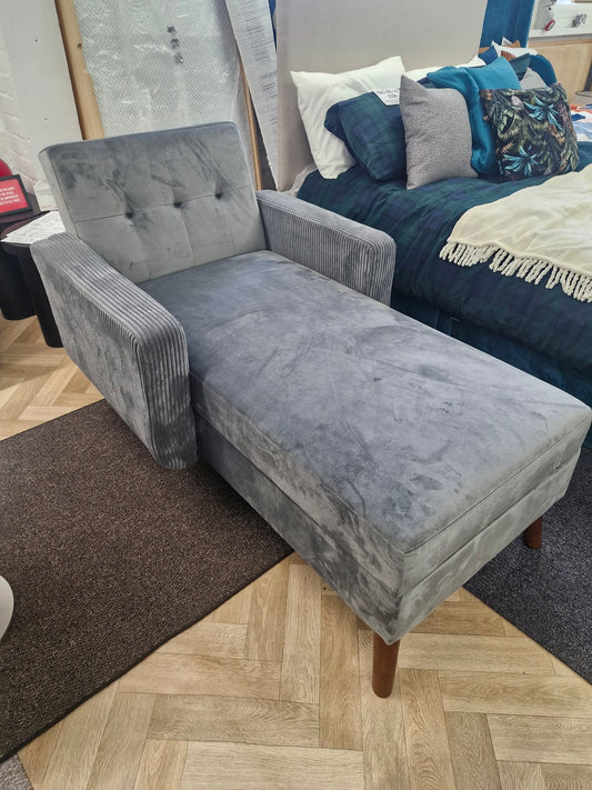 Grey Day Bed Chaise with reclining back and storage