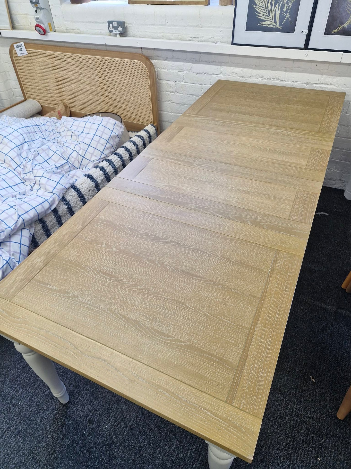 Modern Country Style Extending Dining Table  / Grey Cream and Oak Top / 6-10 seater