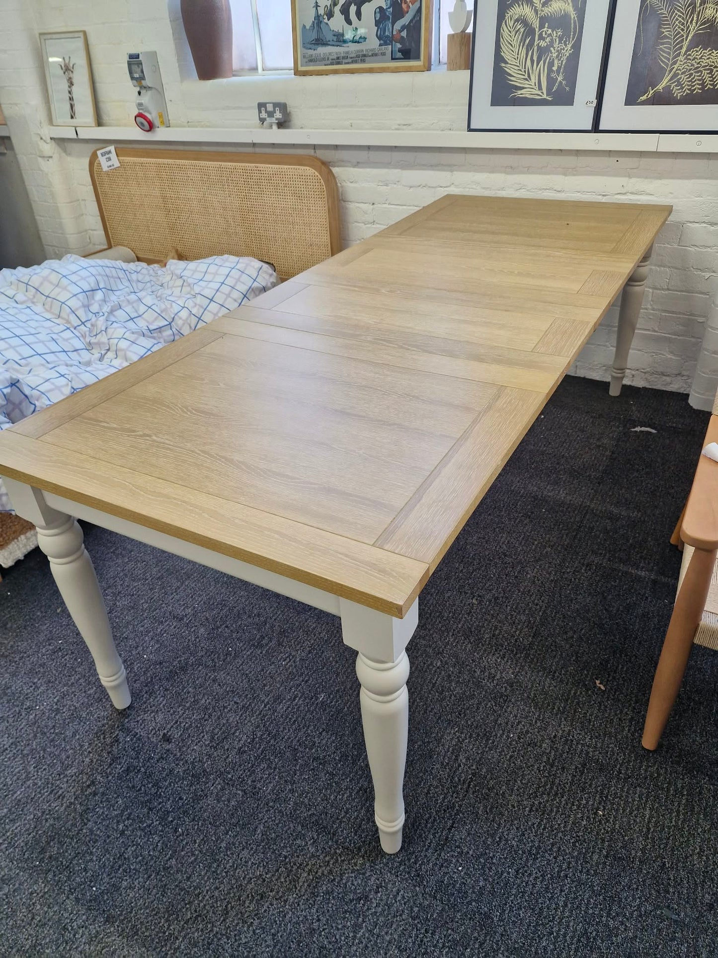 Modern Country Style Extending Dining Table  / Grey Cream and Oak Top / 6-10 seater