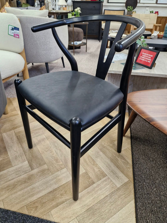 Wishbone Style Black Dining Chair with faux leather seat