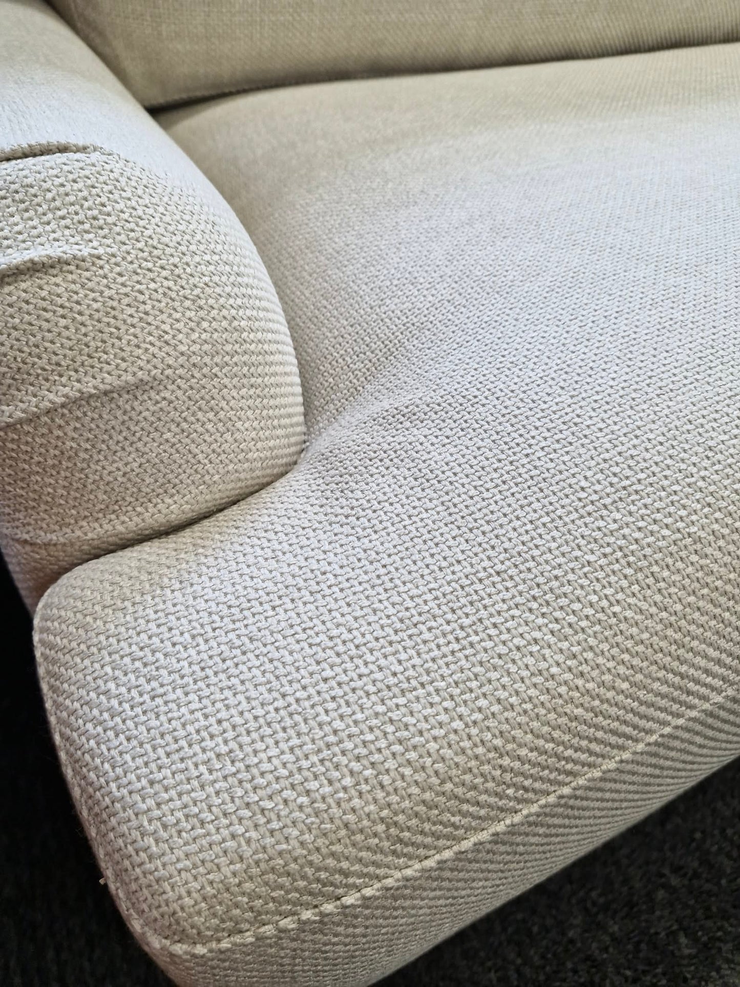 Beige and Oak Loveseat / Traditional Style Cuddle Chair