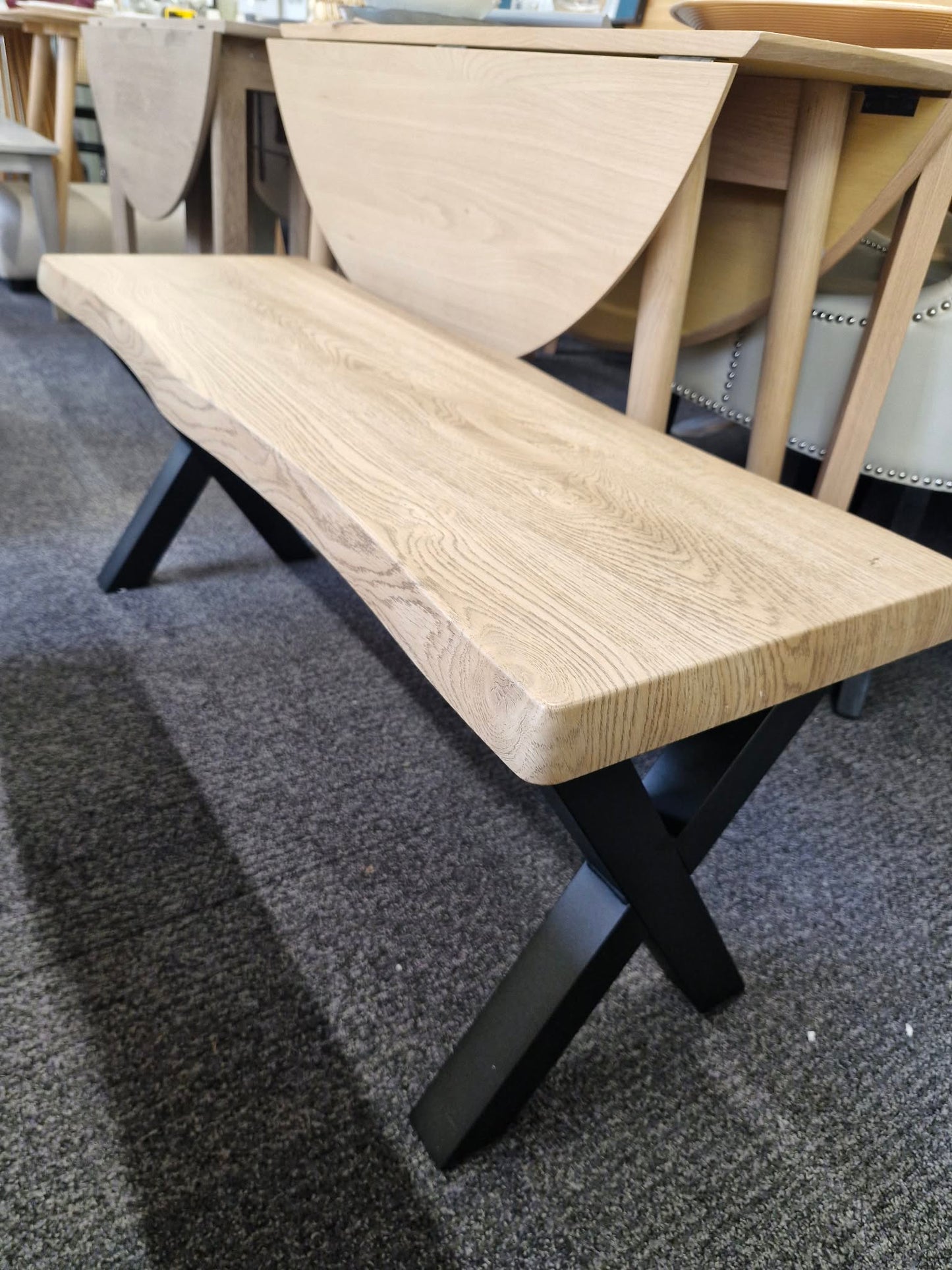 Light Wood Effect and Black Cross Legs Dining Bench