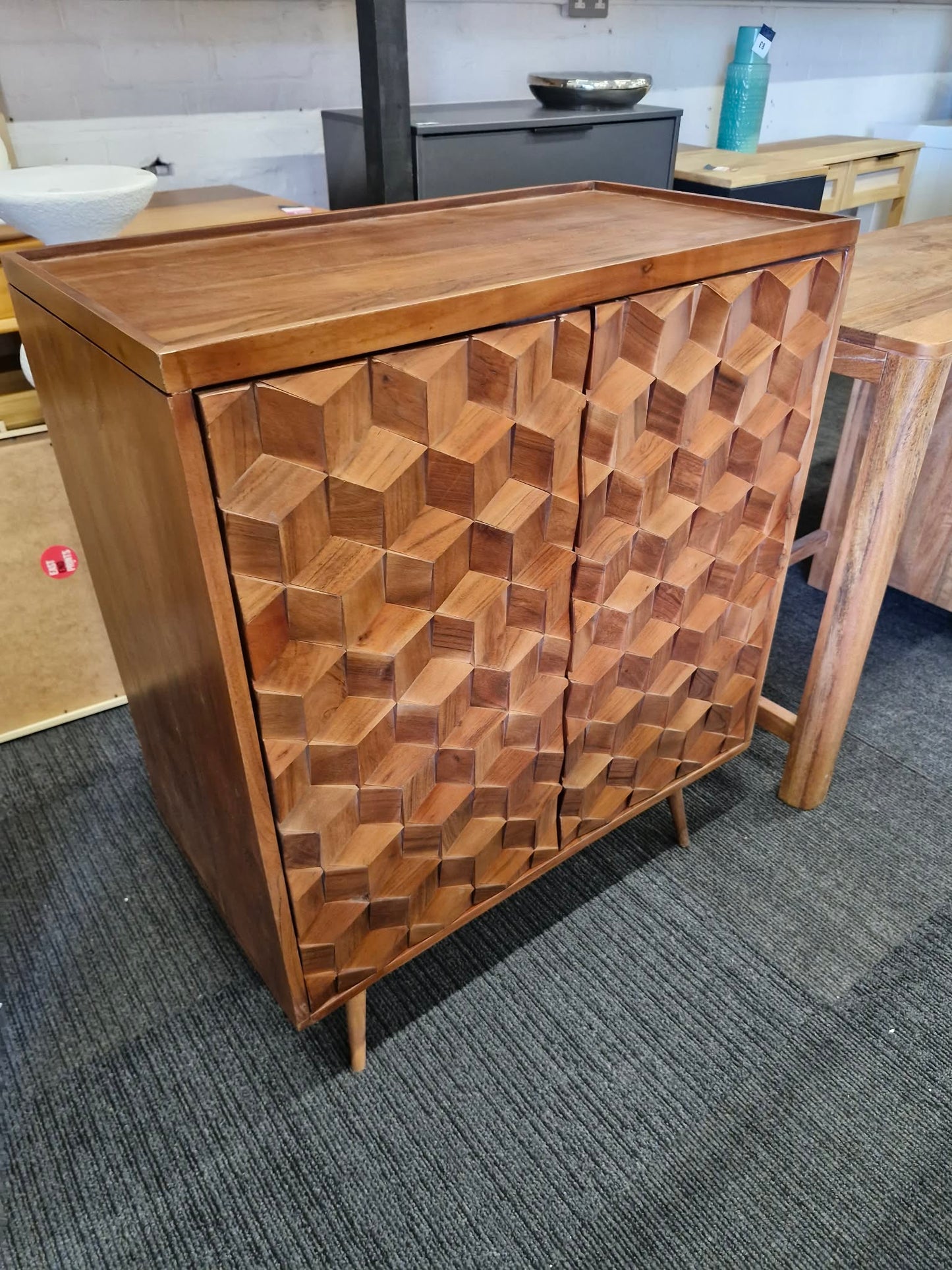 Dark Solid Wood High Cabinet with Tray Top and   textured wood tiles doors / Swoon