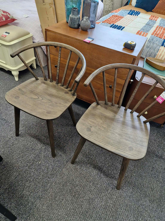 Dark Wood Spindle Back Dining Chairs Set of 2