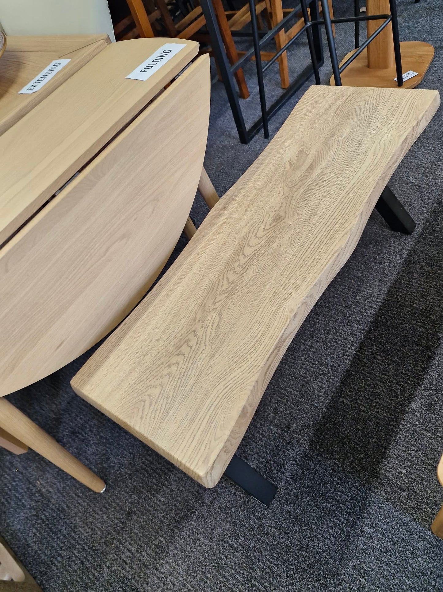 Light Wood Effect and Black Cross Legs Dining Bench