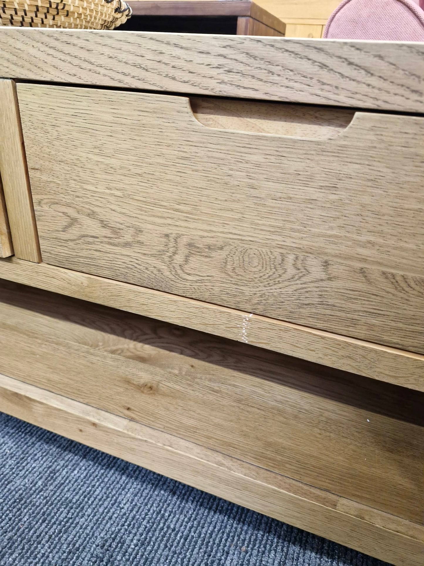 Rustic Oak Coffee Table with Storage Drawers and Shelf