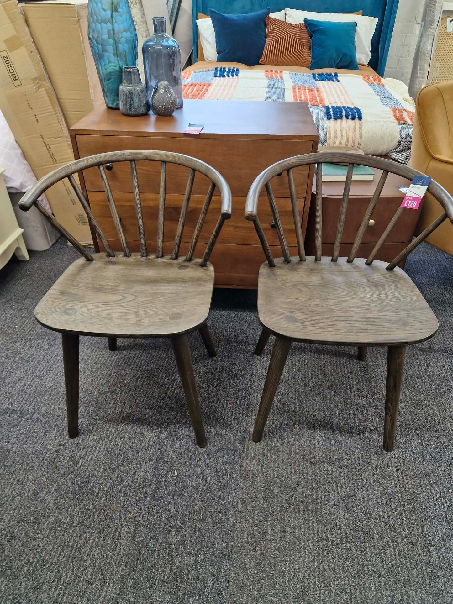 Dark Wood Spindle Back Dining Chairs Set of 2