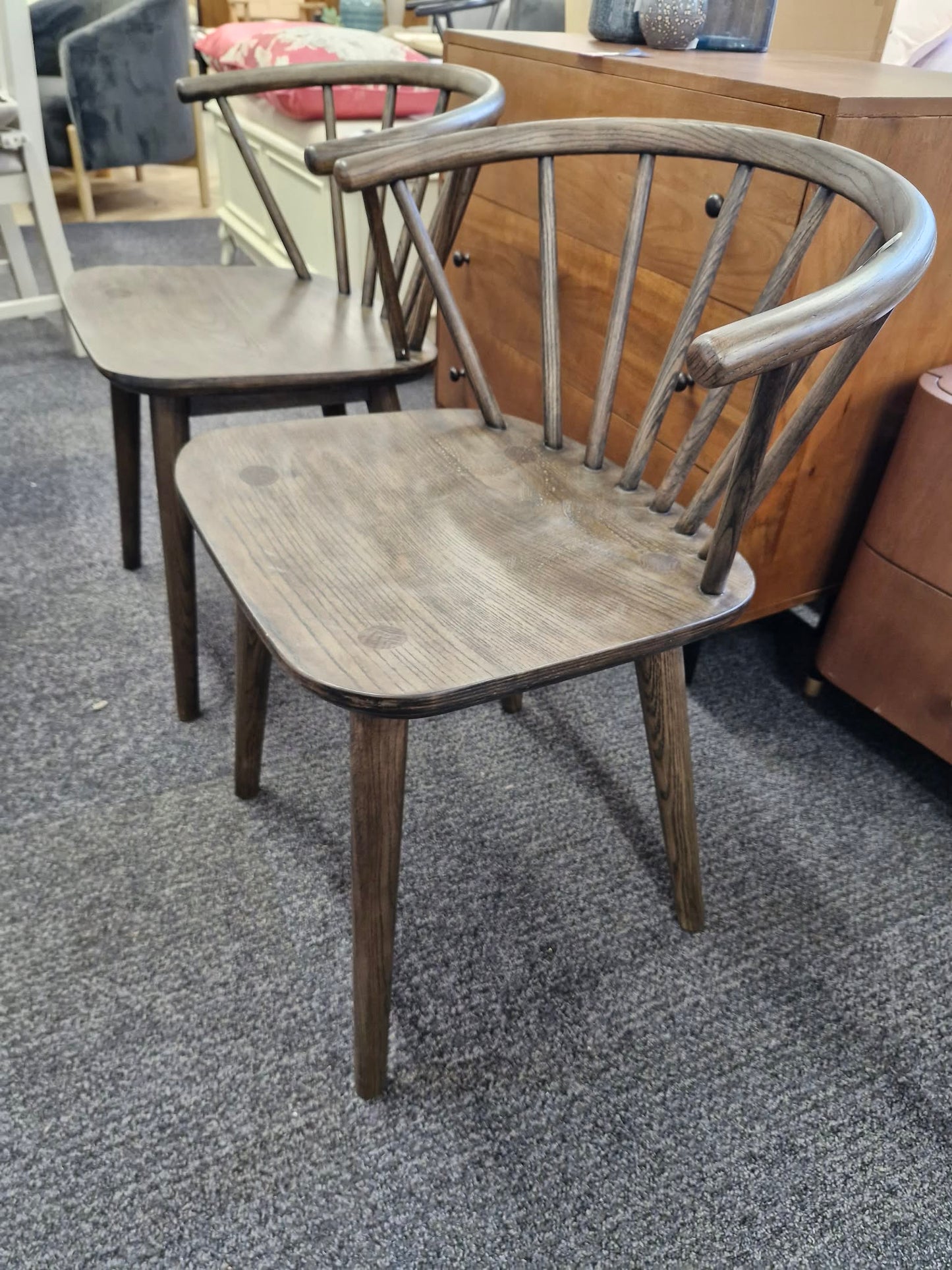 Dark Wood Spindle Back Dining Chairs Set of 2