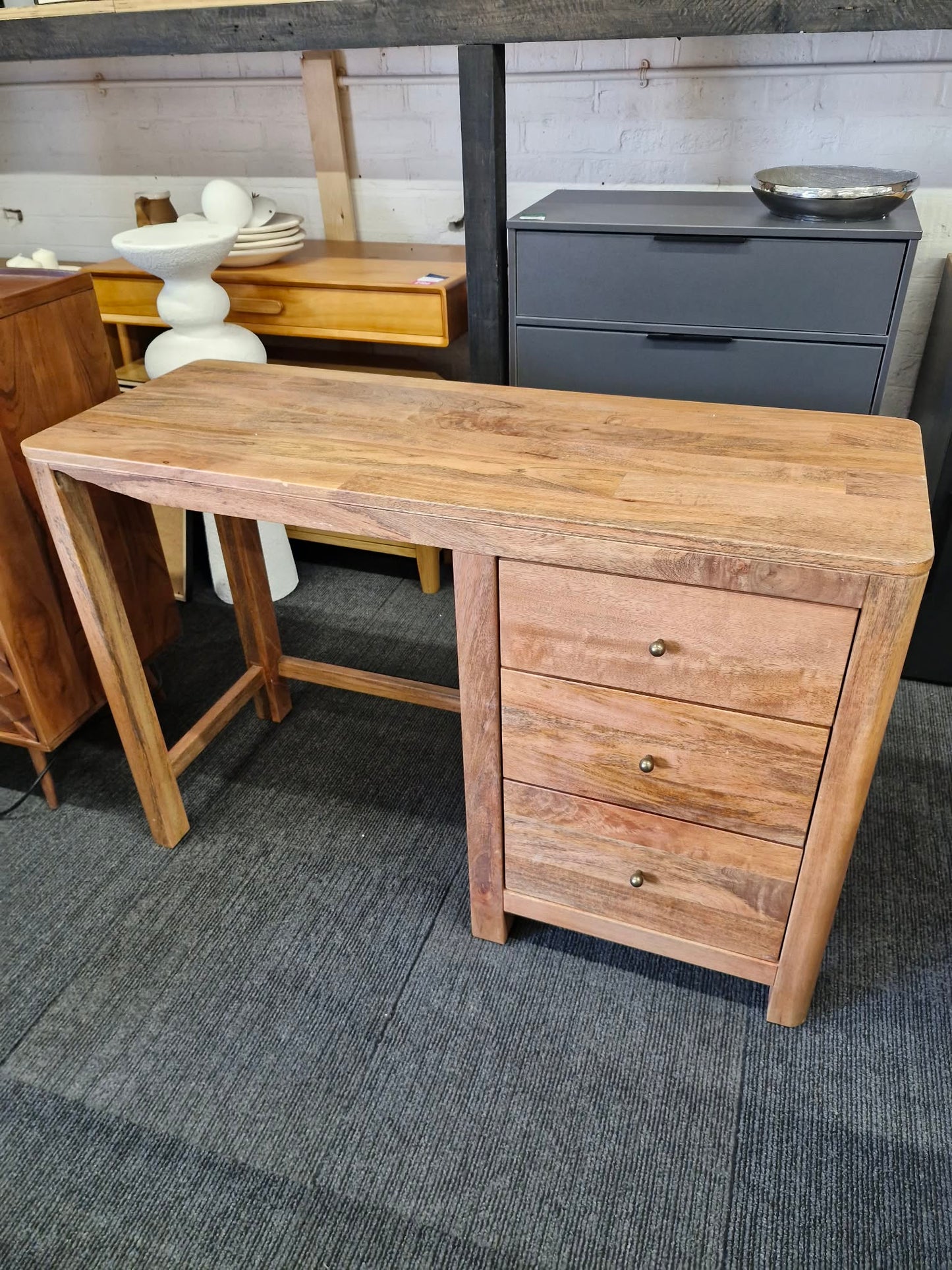 Solid Mango Wood Desk with 3 Drawers / Noah