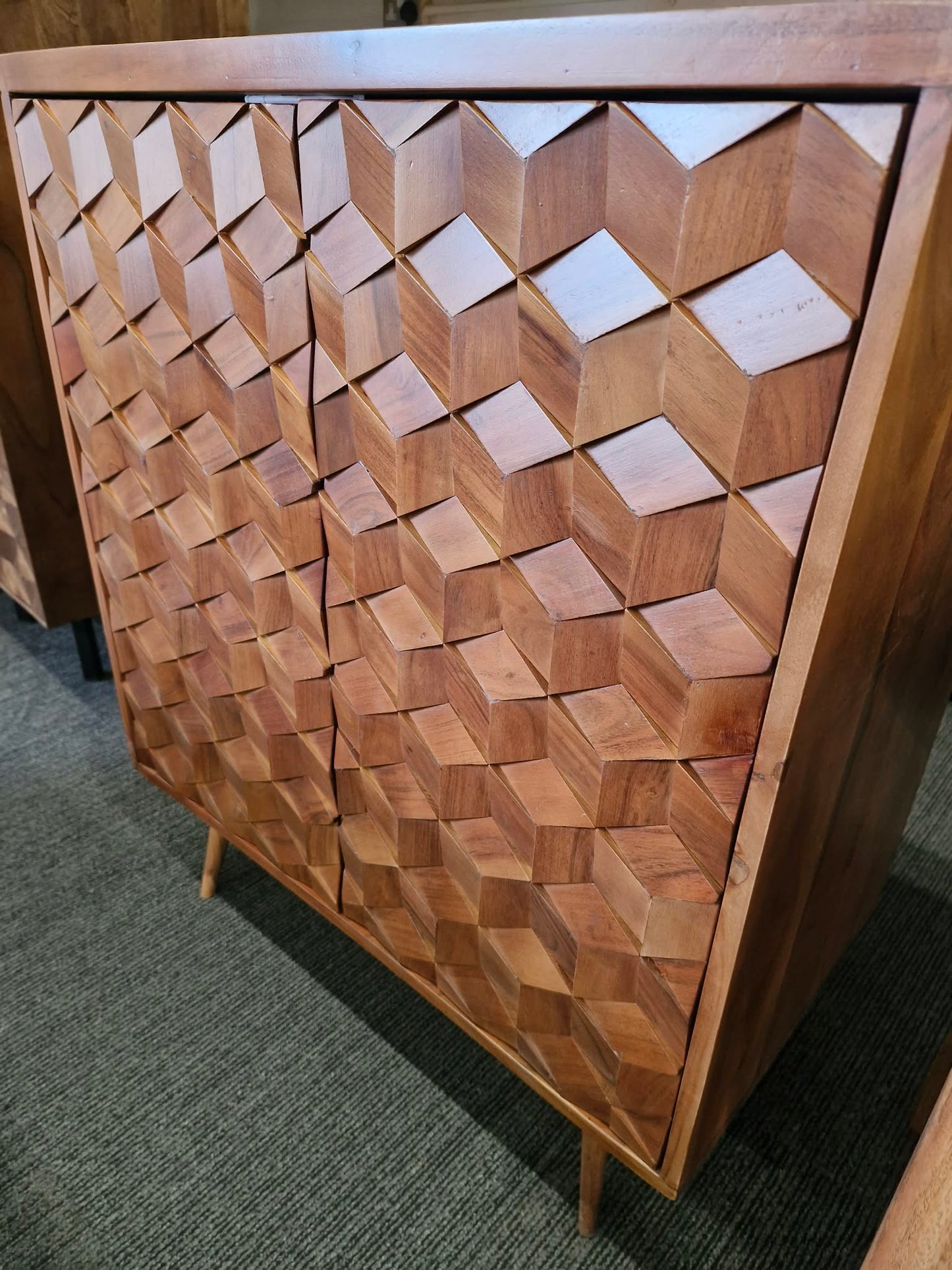 Dark Solid Wood High Cabinet with Tray Top and   textured wood tiles doors / Swoon