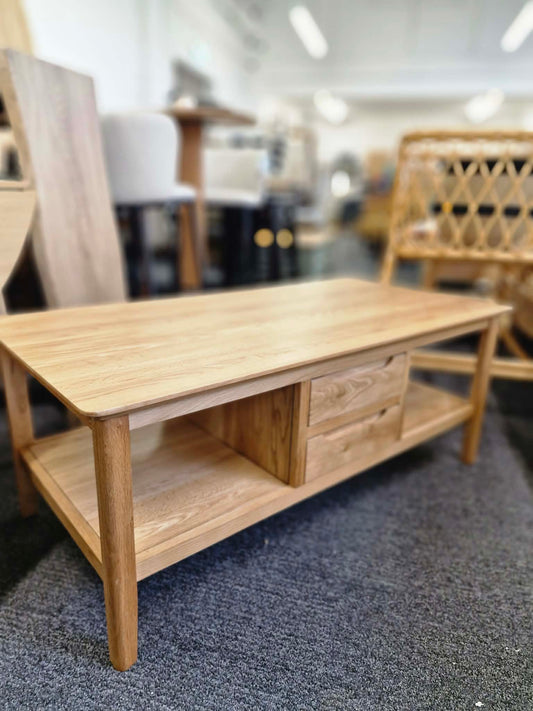 Solid Oak Large Coffee Table with Drawers and Storage shelves