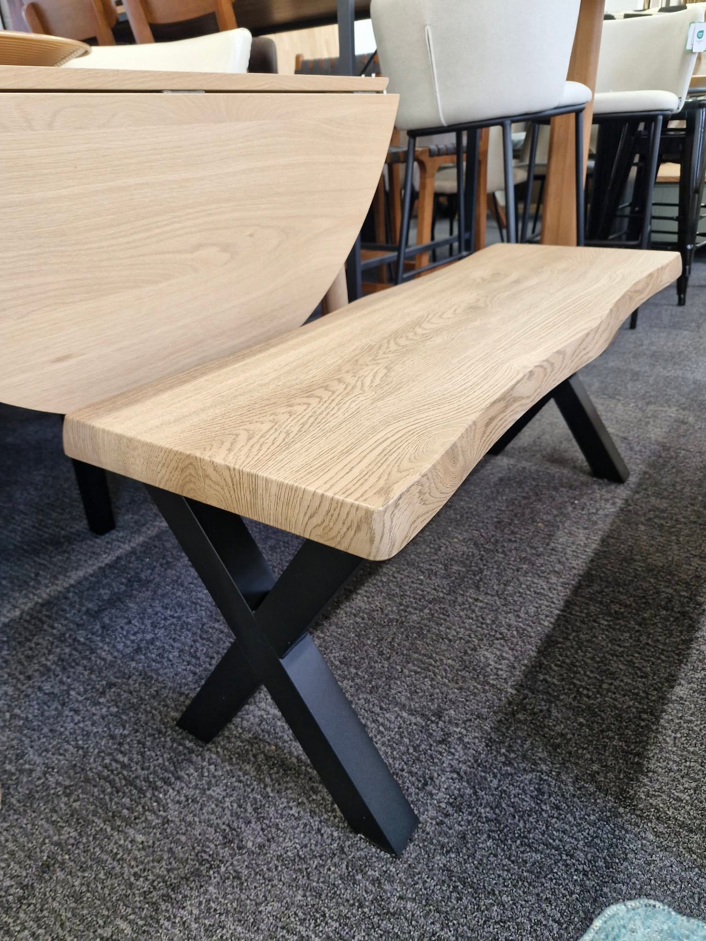 Light Wood Effect and Black Cross Legs Dining Bench