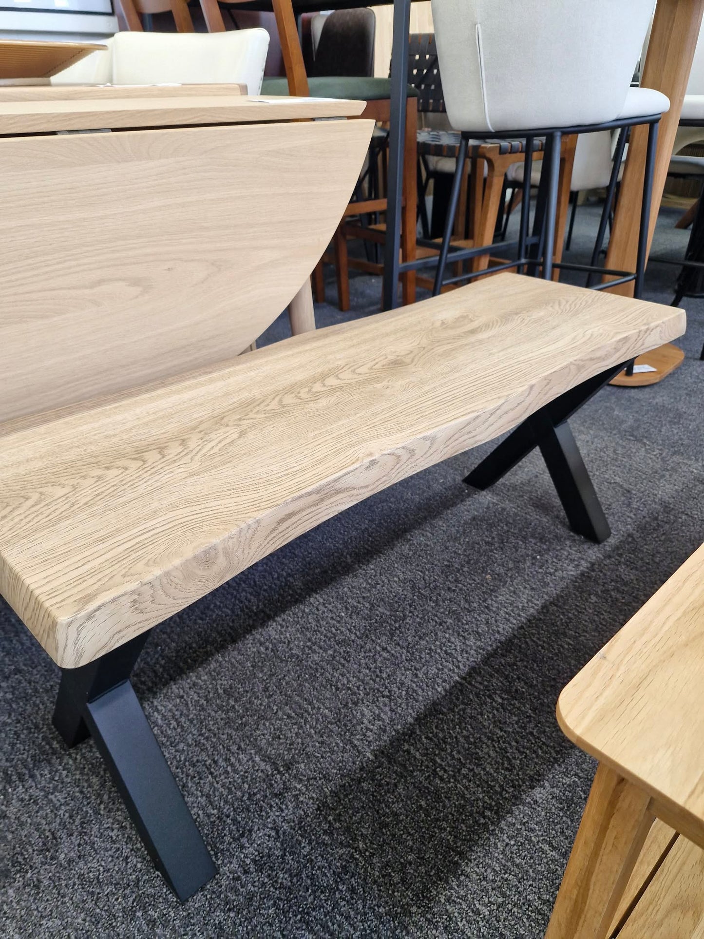 Light Wood Effect and Black Cross Legs Dining Bench