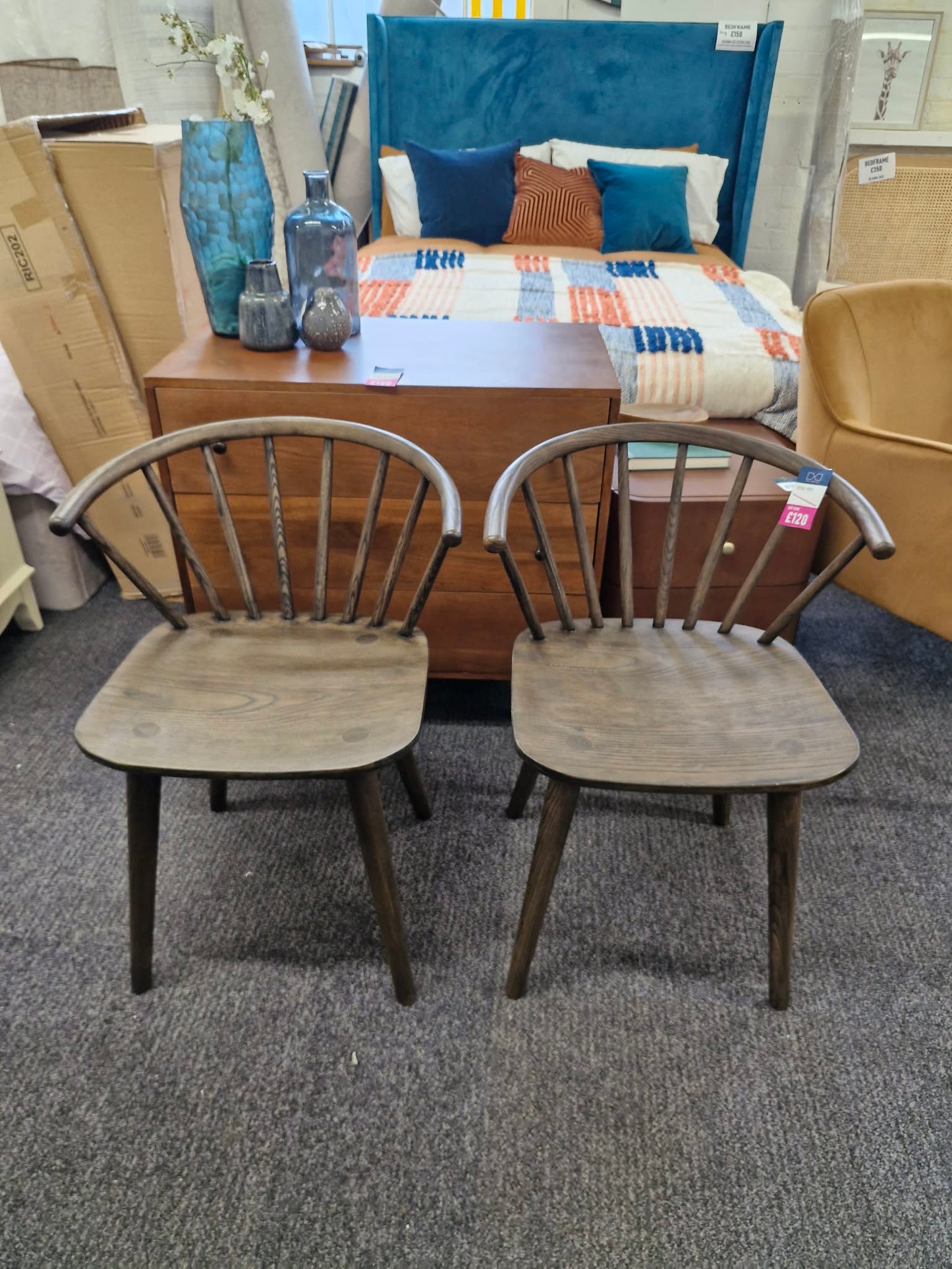 Dark Wood Spindle Back Dining Chairs Set of 2
