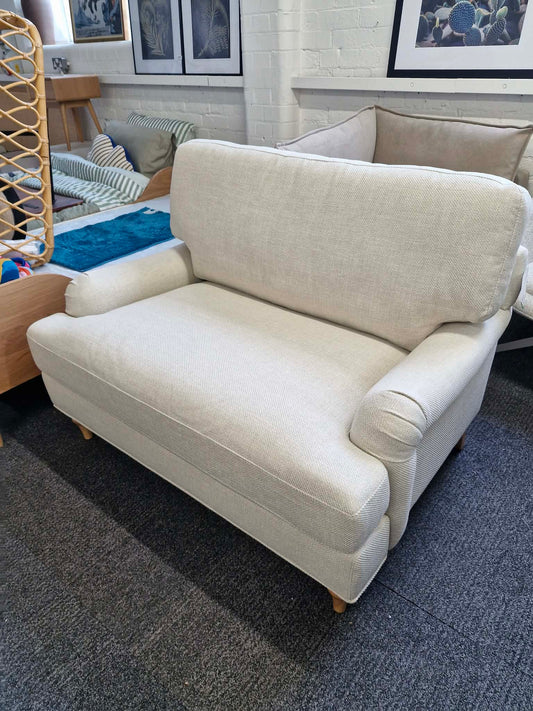 Beige and Oak Loveseat / Traditional Style Cuddle Chair