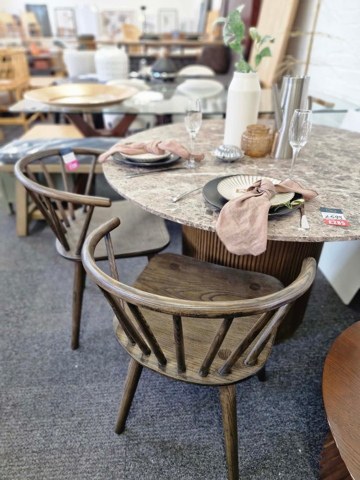 Dark Wood Spindle Back Dining Chairs Set of 2