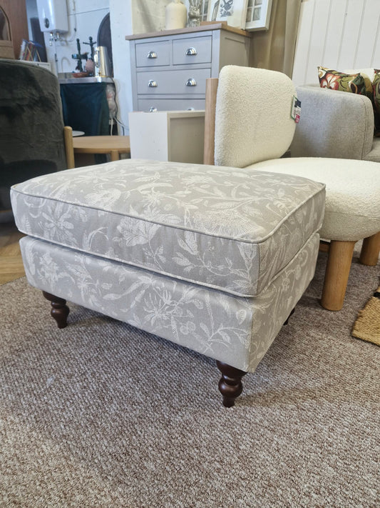 Light Sage Floral Print and Dark wood legs footstool ottoman