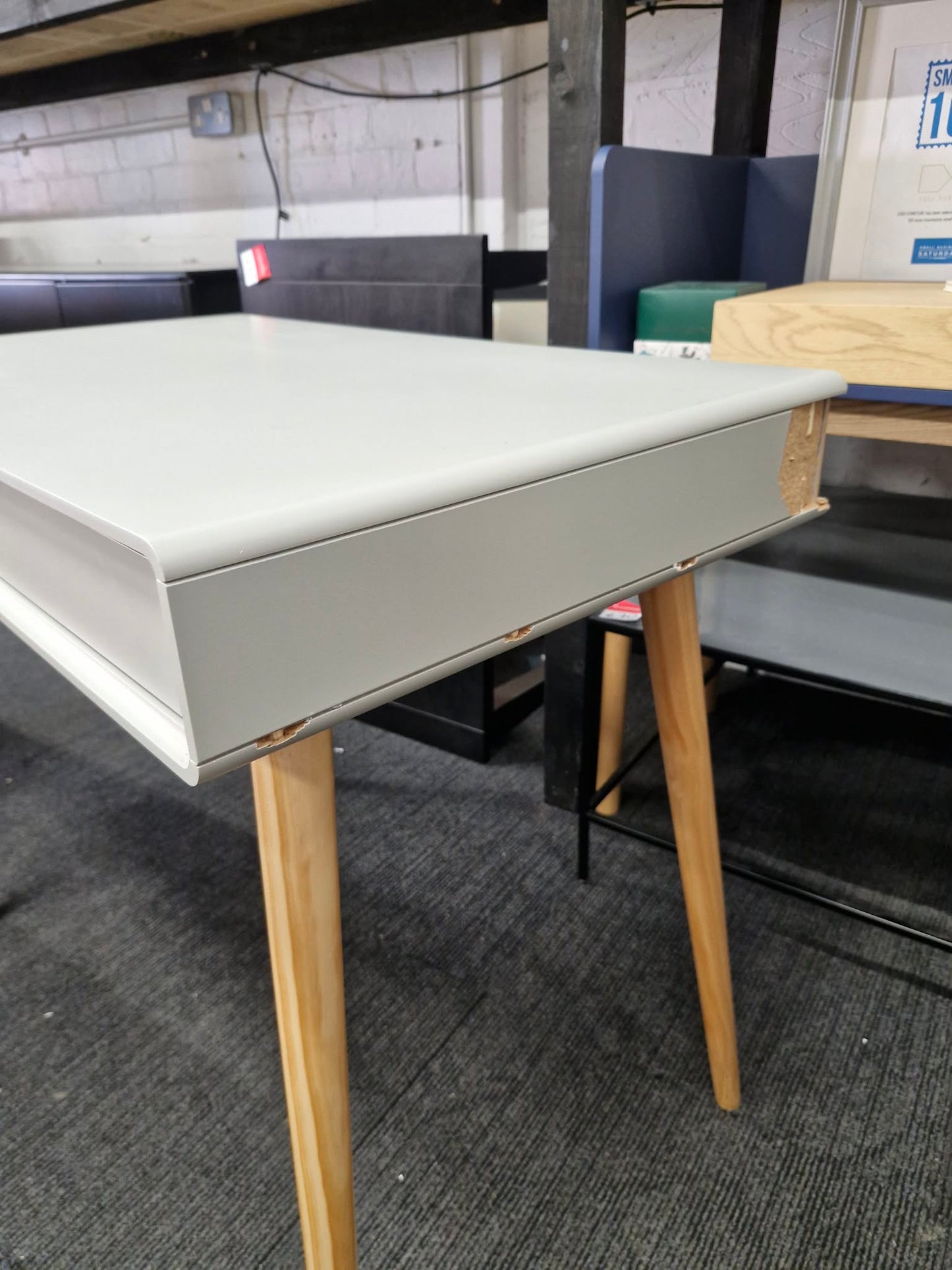 Grey and wood desk