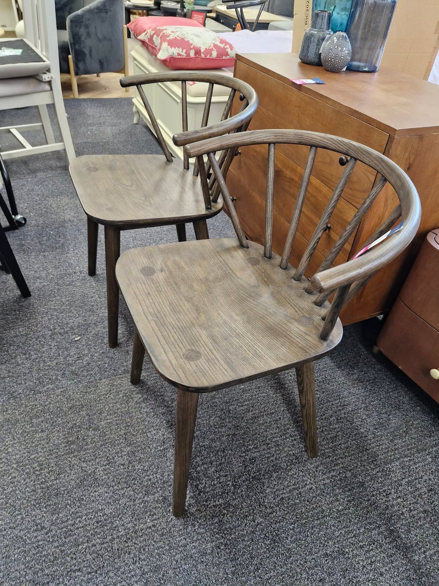 Dark Wood Spindle Back Dining Chairs Set of 2