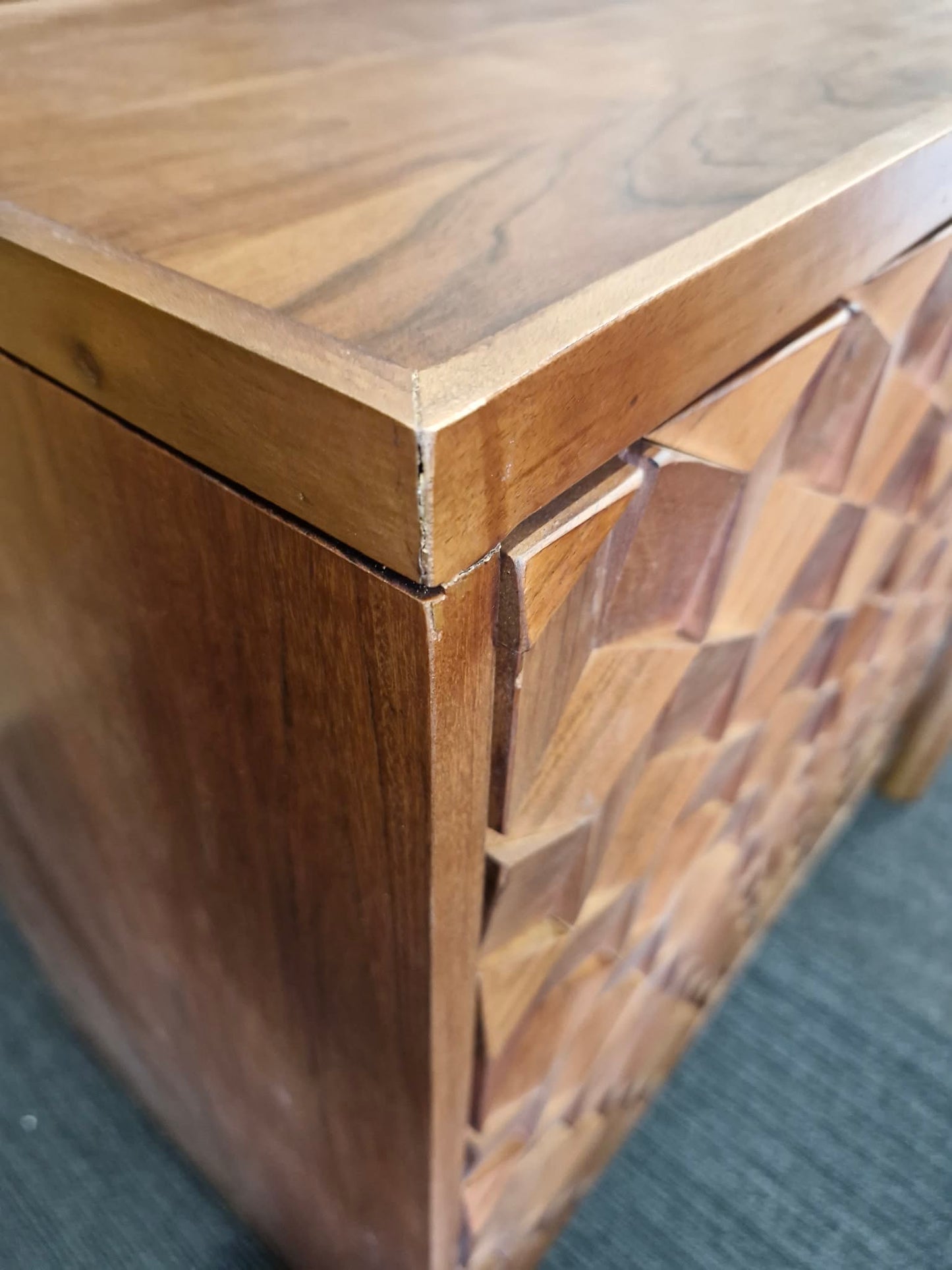 Dark Solid Wood High Cabinet with Tray Top and   textured wood tiles doors / Swoon