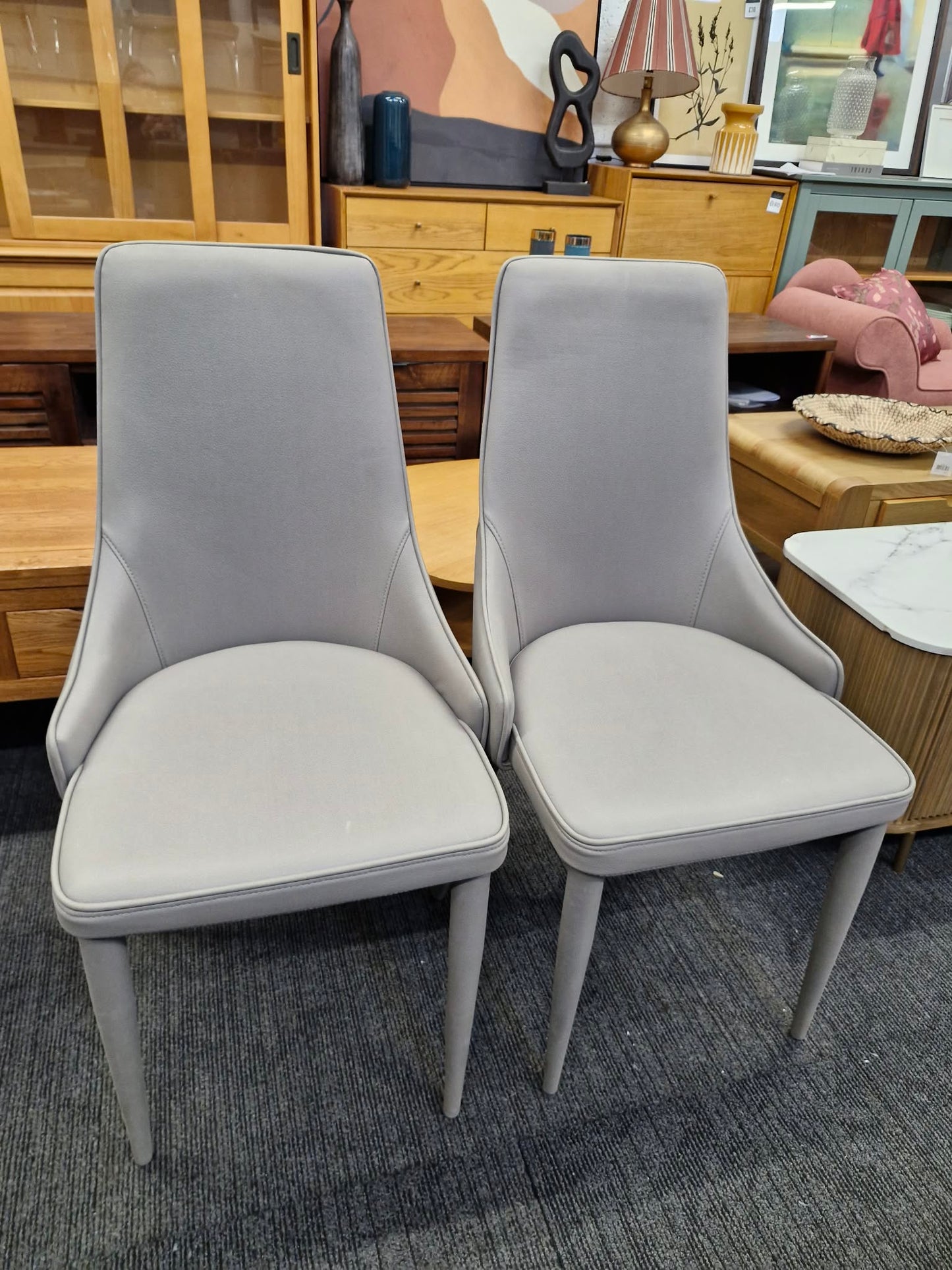 Light Grey All Faux leather Dining Chairs / Set of 2
