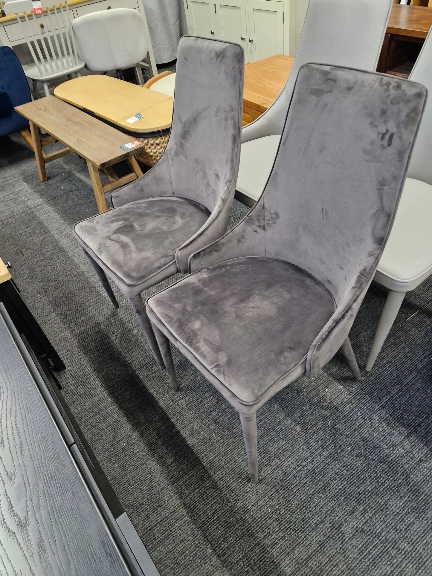 Dark Grey All Velvet Dining Chairs / Set of 2