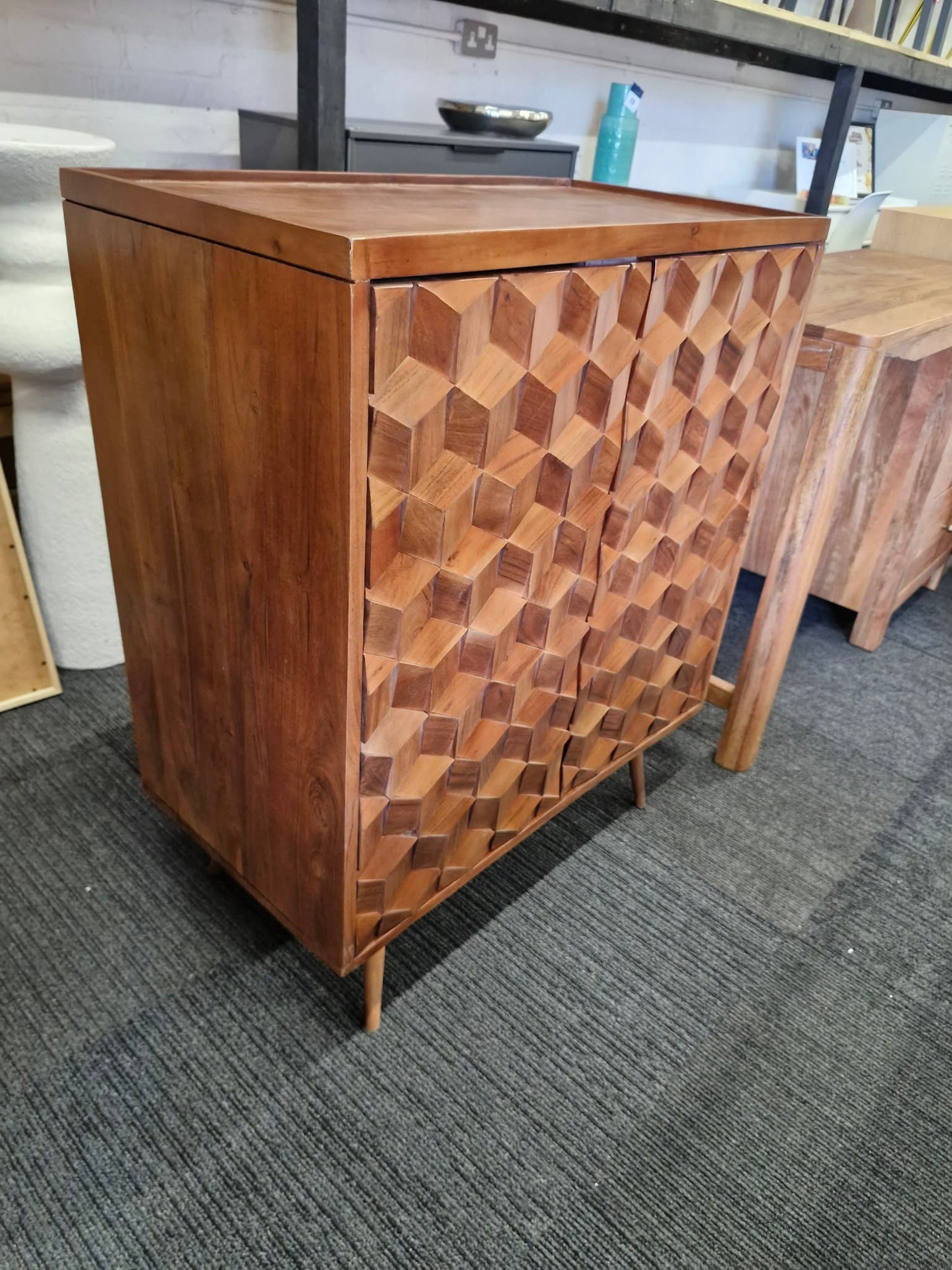 Dark Solid Wood High Cabinet with Tray Top and   textured wood tiles doors / Swoon
