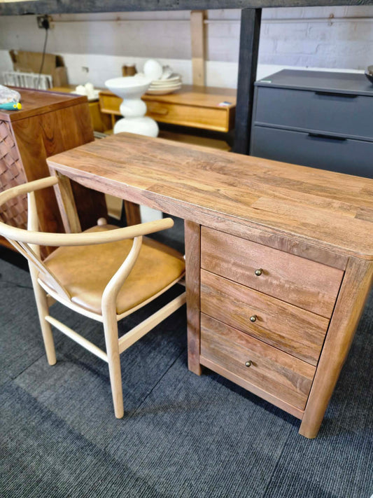 Solid Mango Wood Desk with 3 Drawers / Noah