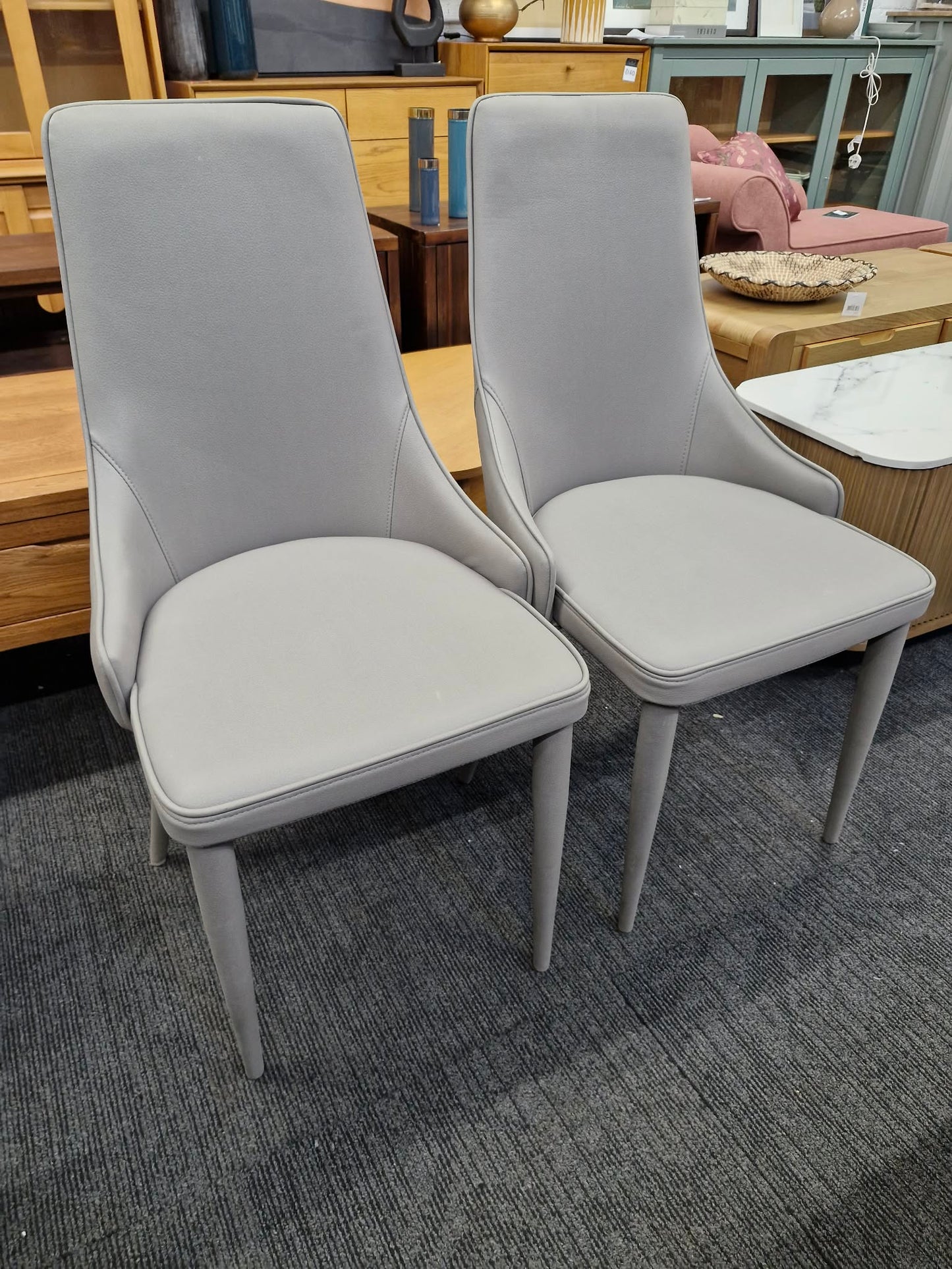 Light Grey All Faux leather Dining Chairs / Set of 2
