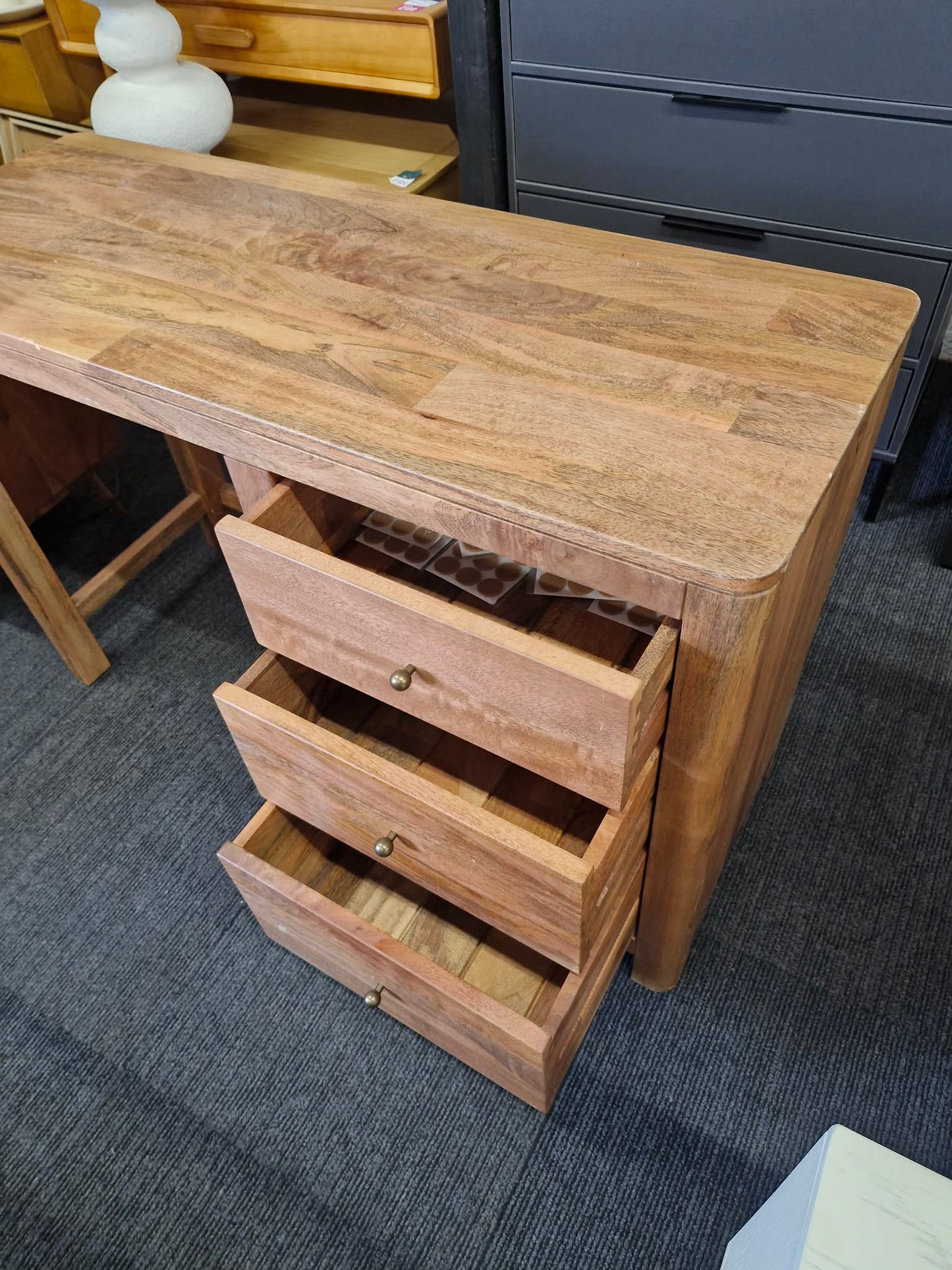 Solid Mango Wood Desk with 3 Drawers / Noah