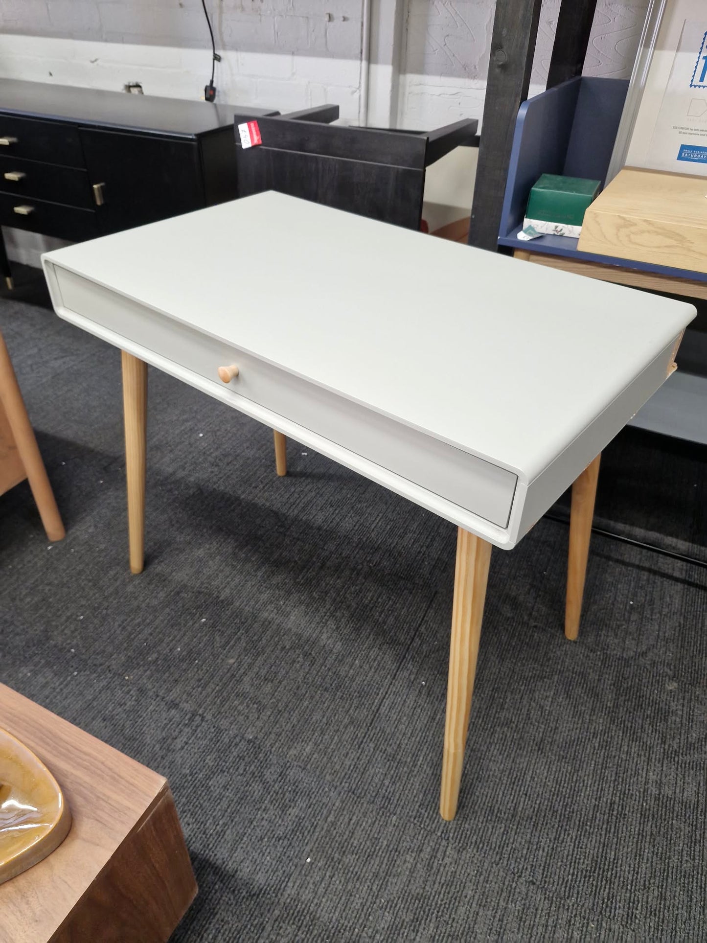 Grey and wood desk