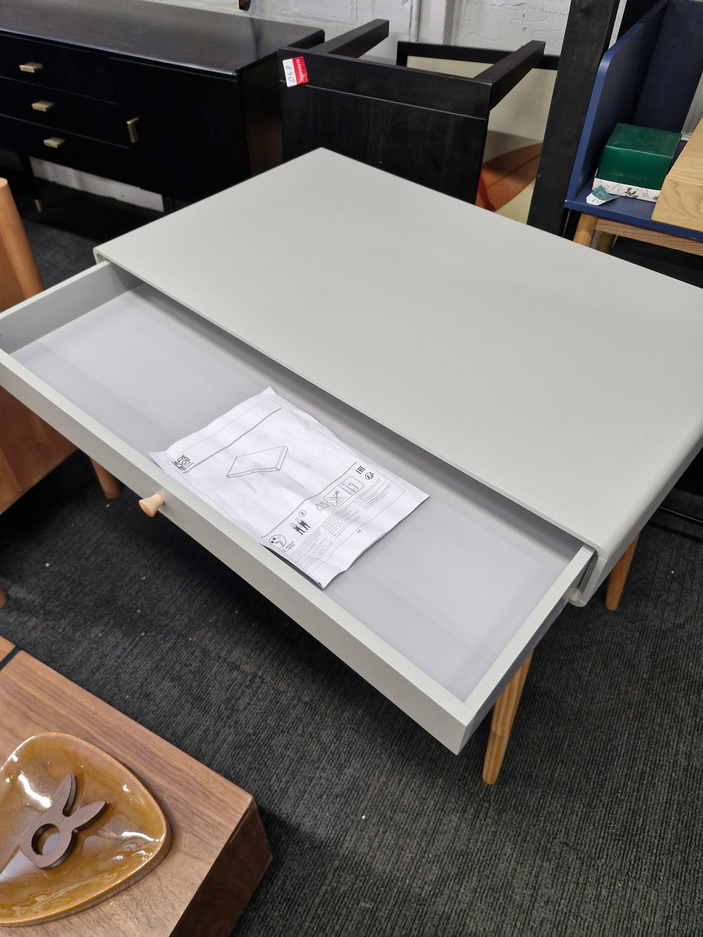 Grey and wood desk