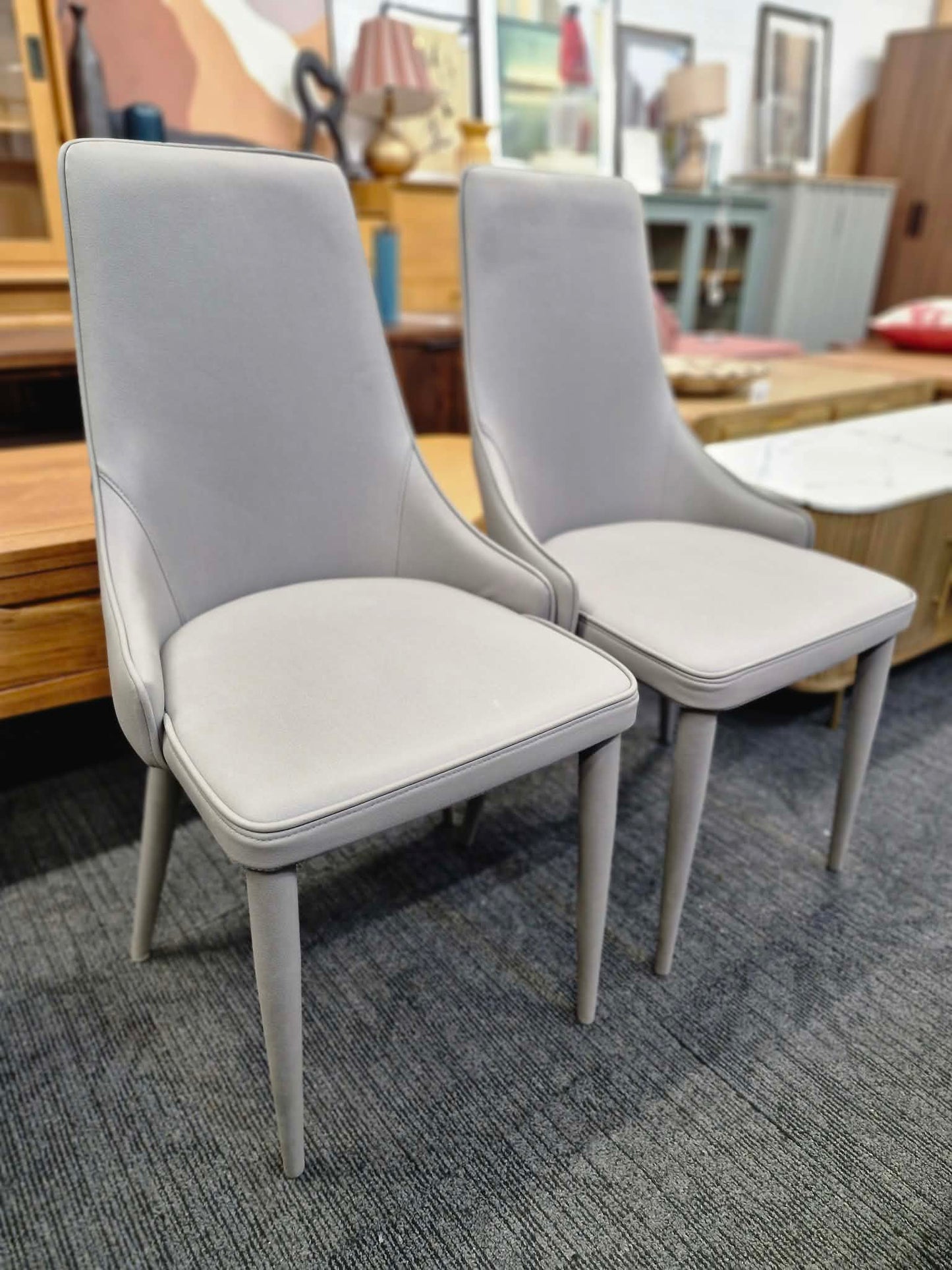 Light Grey All Faux leather Dining Chairs / Set of 2
