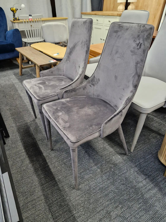Dark Grey All Velvet Dining Chairs / Set of 2