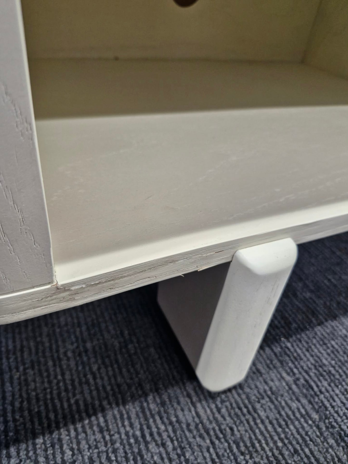 Off White Washed Wood Tv Stand / Sculptural Tv Unit with block legs