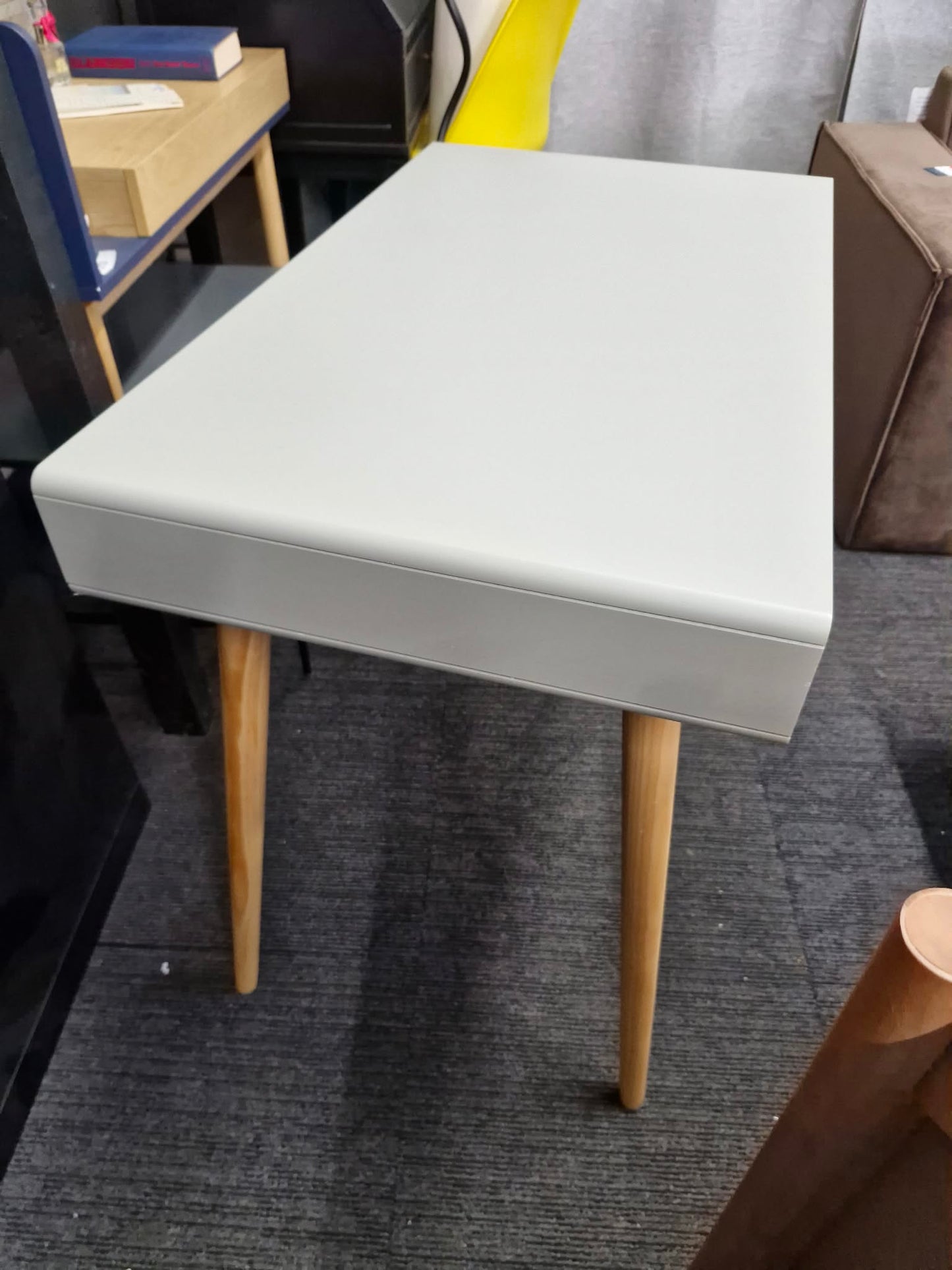Grey and wood desk