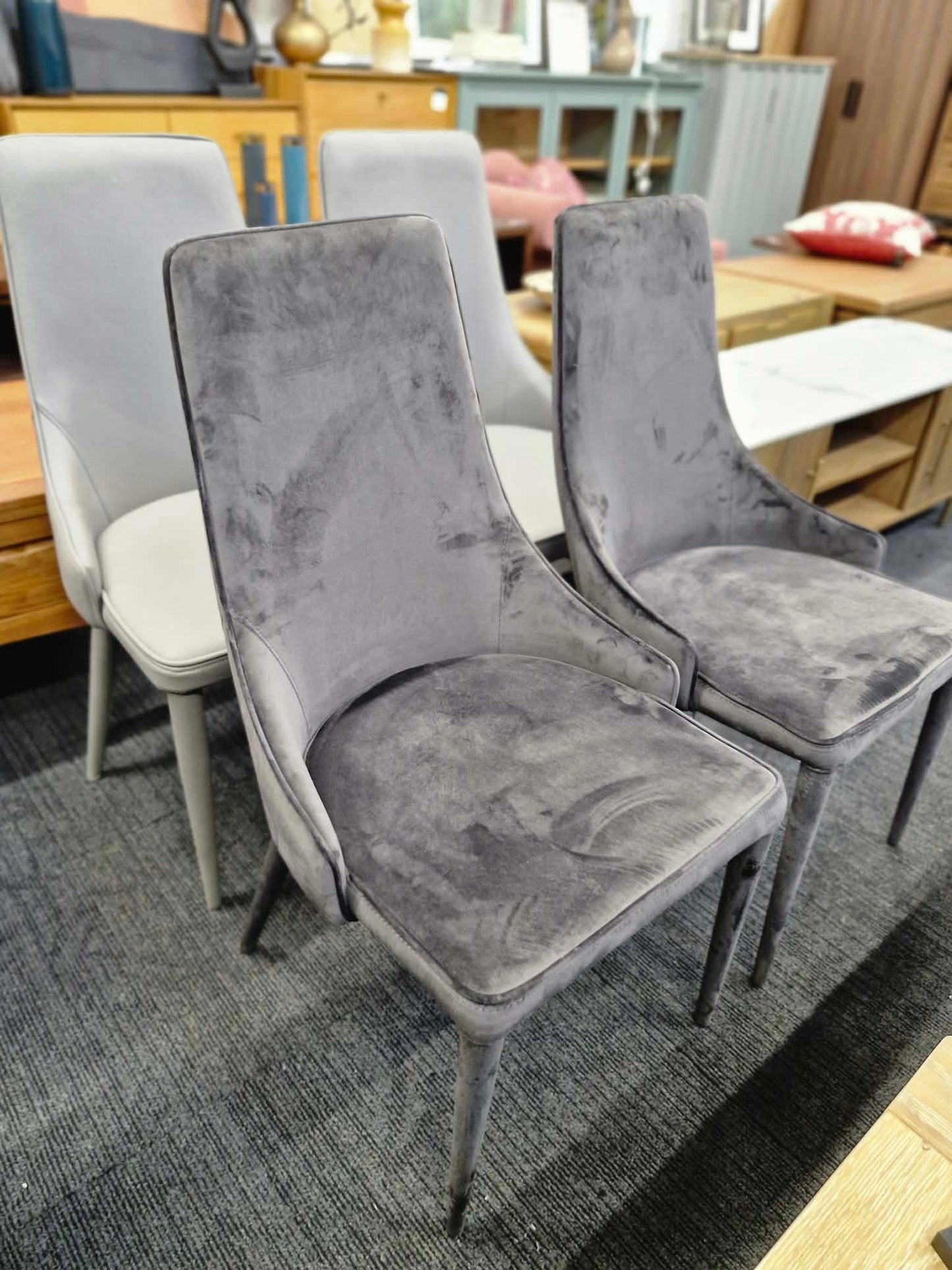 Dark Grey All Velvet Dining Chairs / Set of 2