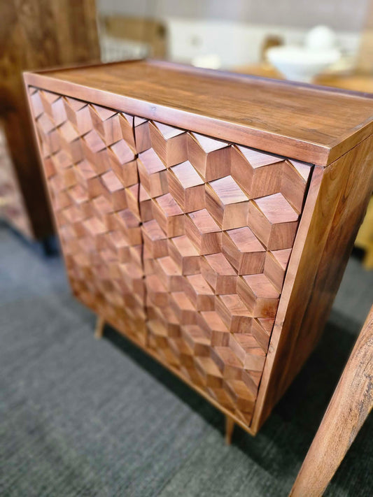 Dark Solid Wood High Cabinet with Tray Top and   textured wood tiles doors / Swoon