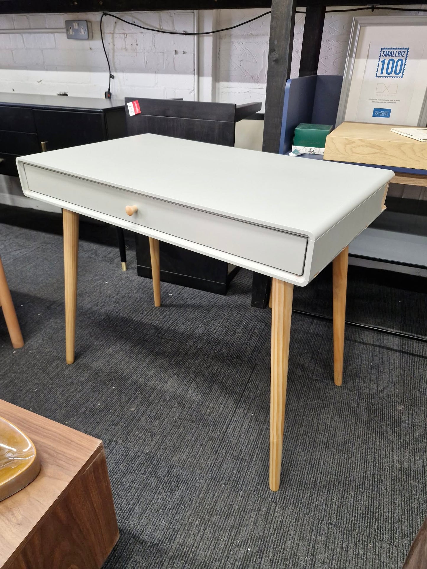 Grey and wood desk