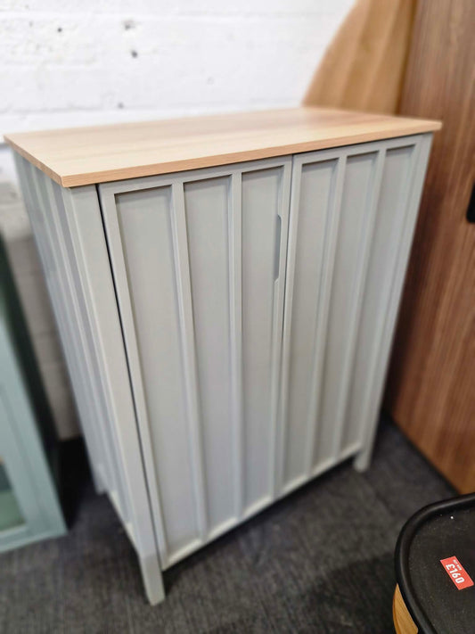 Light Khaki Green and Oak High Cabinet / Sideboard