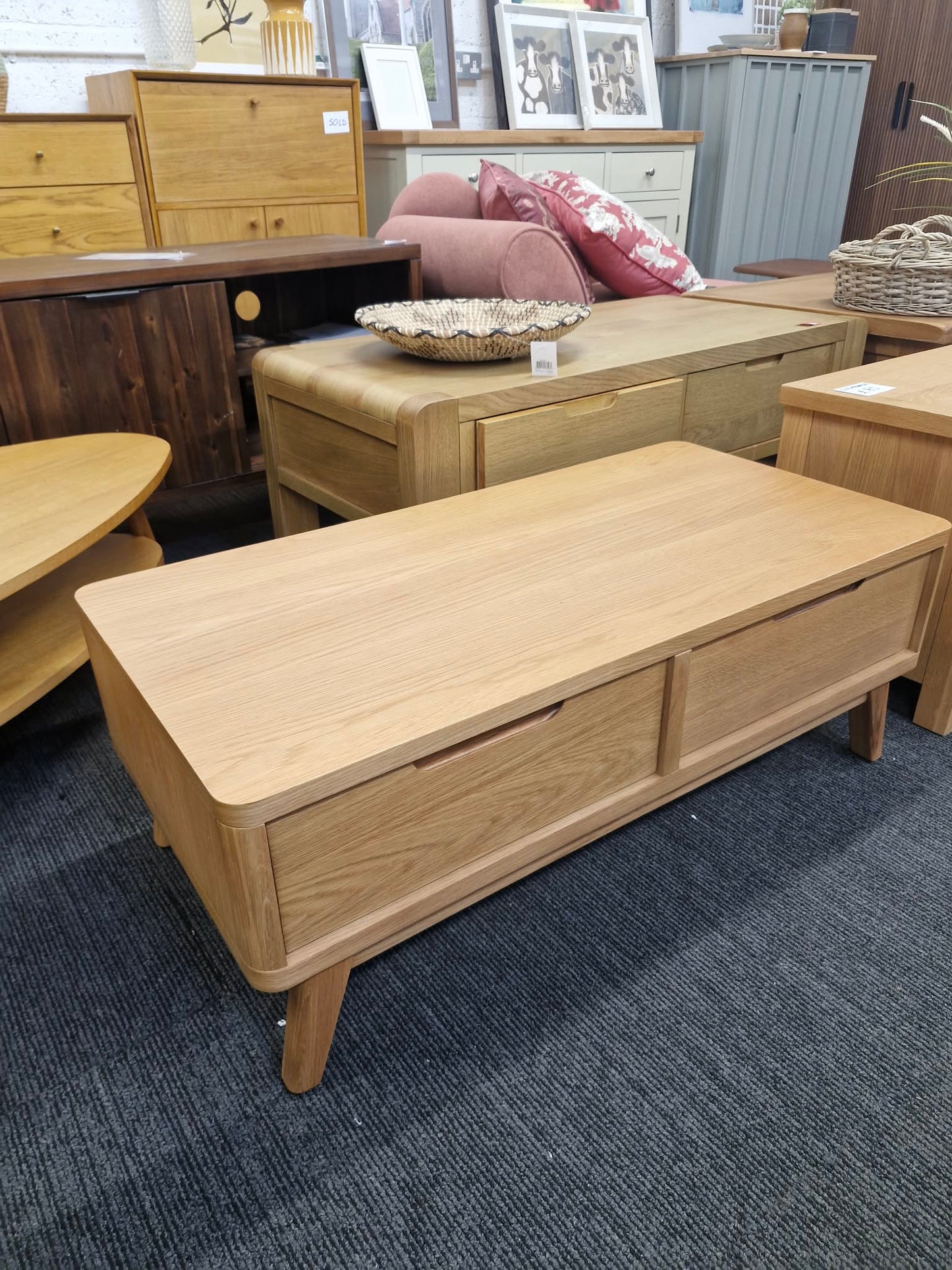 Solid Oak Coffee Table with Drawers / Scandi Danish style