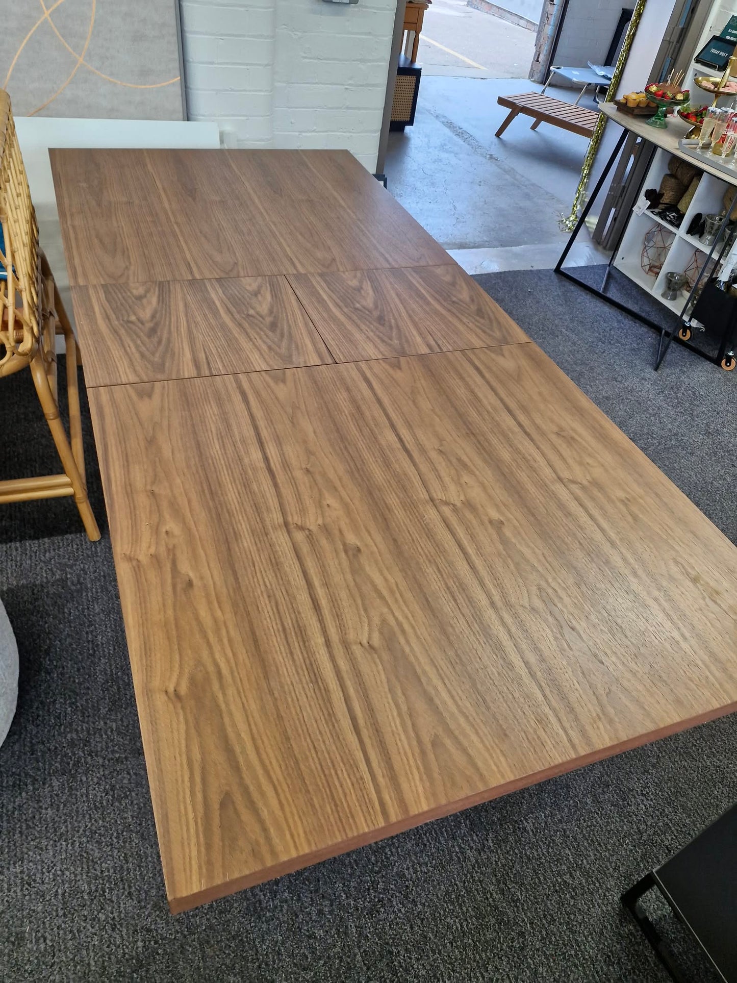 Walnut and Metal Large Extending Dining Table