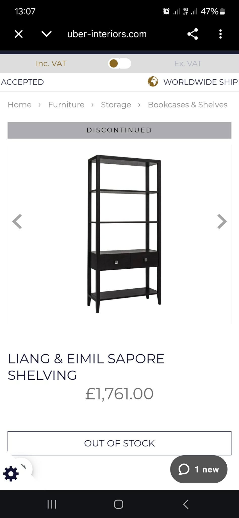 Black Tall Shelving Unit with Drawers / Bookcase