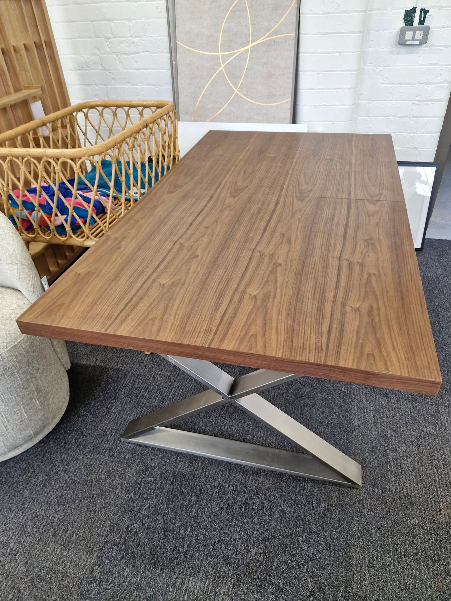 Walnut and Metal Large Extending Dining Table