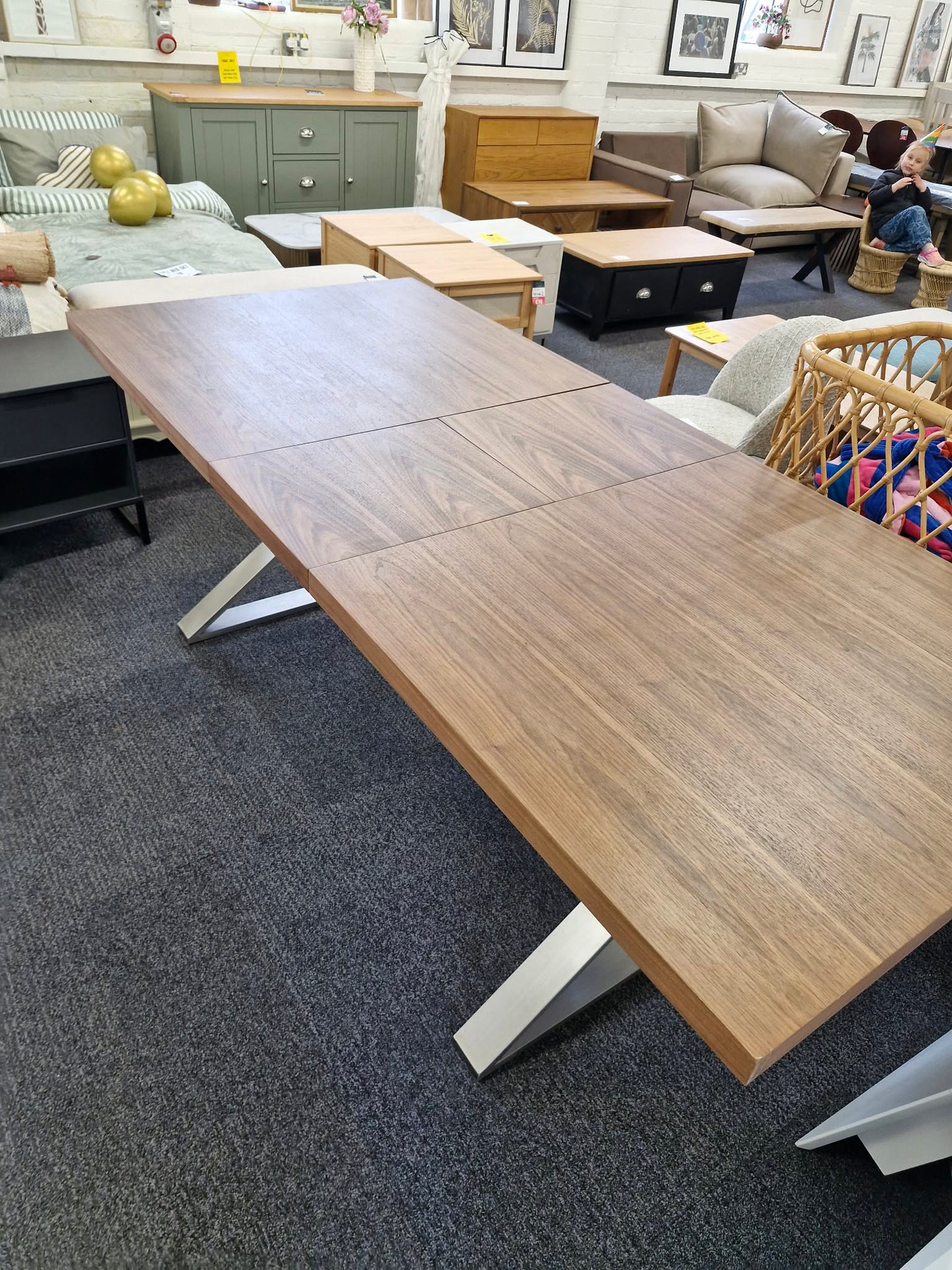 Walnut and Metal Large Extending Dining Table