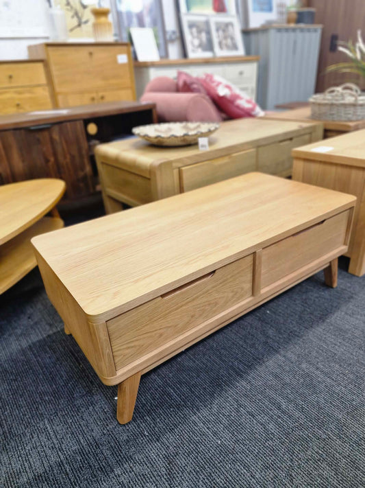 Solid Oak Coffee Table with Drawers / Scandi Danish style