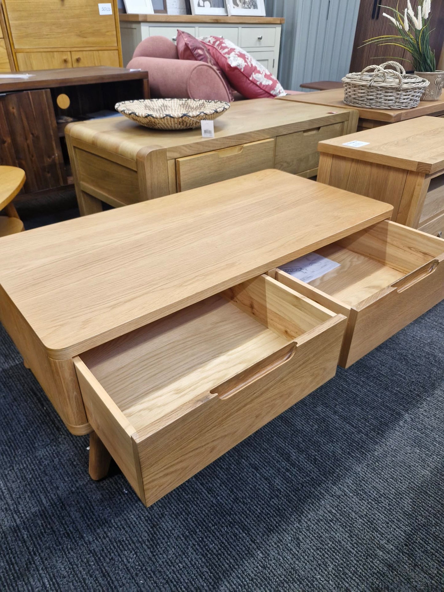 Solid Oak Coffee Table with Drawers / Scandi Danish style