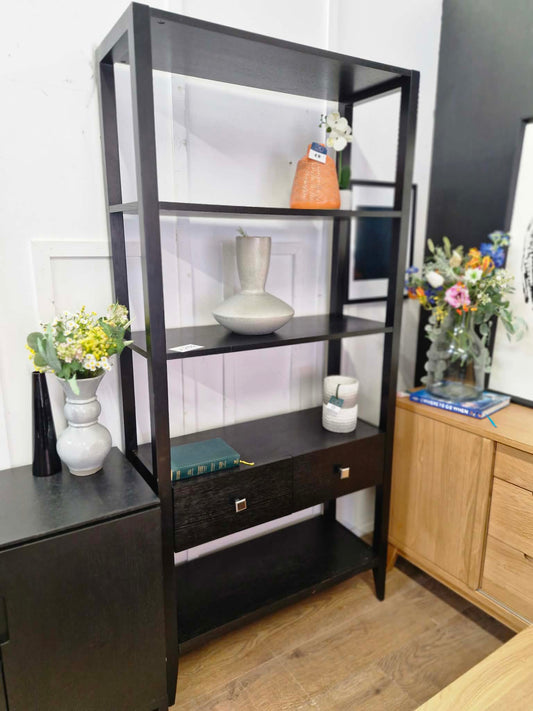 Black Tall Shelving Unit with Drawers / Bookcase